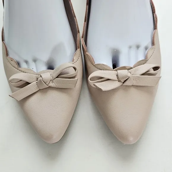 Kate Spade Elent Flex Leather Scalloped Pointed Bow Ballet Flats - Pale Pink