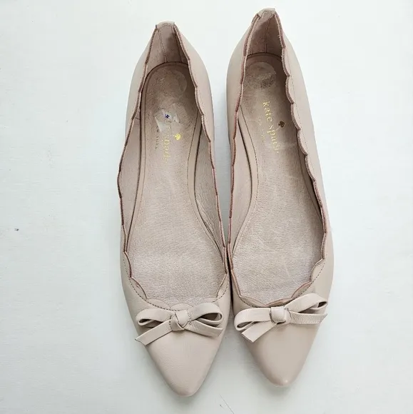 Kate Spade Elent Flex Leather Scalloped Pointed Bow Ballet Flats - Pale Pink