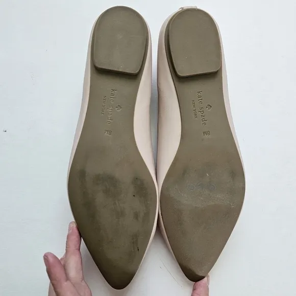 Kate Spade Elent Flex Leather Scalloped Pointed Bow Ballet Flats - Pale Pink