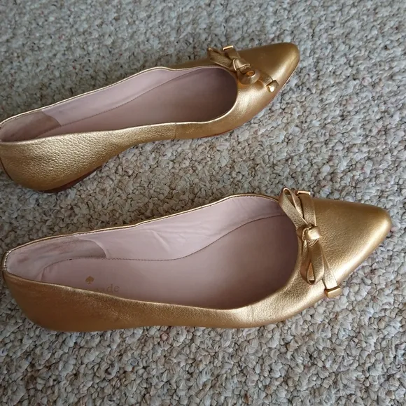 Kate Spade New York Emma Bow Metallic Gold Pointed Toe Flats size 7.5