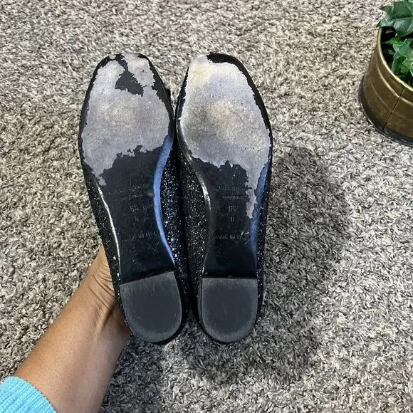 Kate Spade New York Nell Black Glitter Satin Bow Ballet Flats Shoe Size 8.5 B