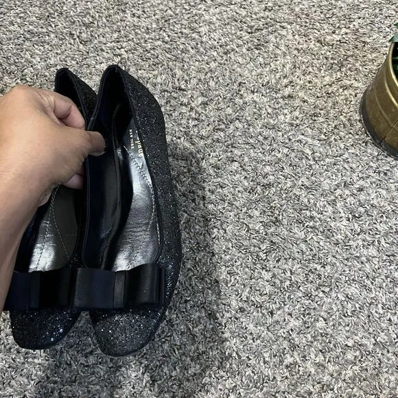 Kate Spade New York Nell Black Glitter Satin Bow Ballet Flats Shoe Size 8.5 B