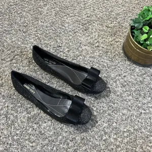 Kate Spade New York Nell Black Glitter Satin Bow Ballet Flats Shoe Size 8.5 B