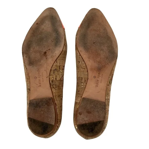 Kate Spade Orange Elina Cork Cap Pointed Toe Flats Size 7 1/2 Women’s