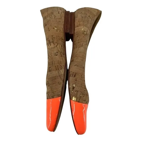 Kate Spade Orange Elina Cork Cap Pointed Toe Flats Size 7 1/2 Women’s