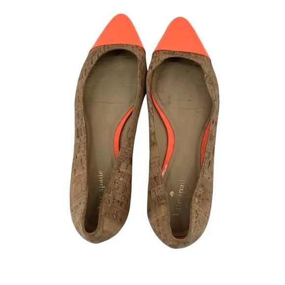 Kate Spade Orange Elina Cork Cap Pointed Toe Flats Size 7 1/2 Women’s