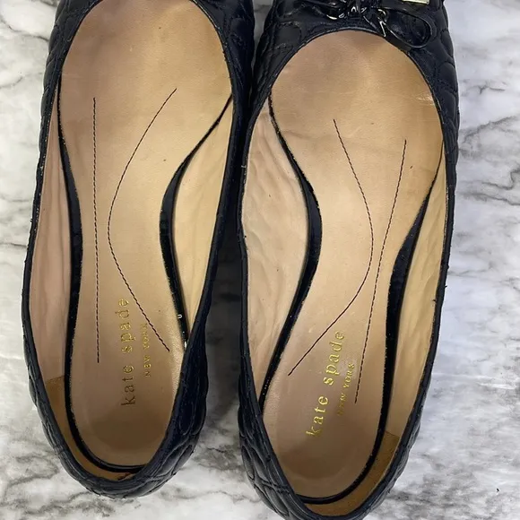 Kate Spade Pauline Ballet  bow Flats Black Quilted 8M