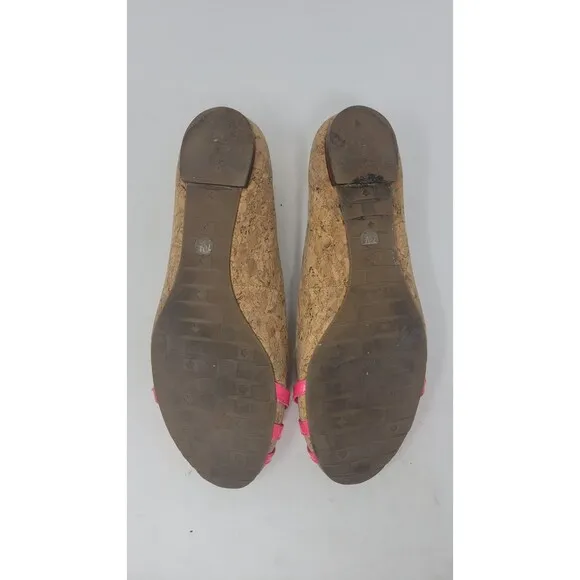 KATE SPADE TAN CORK BALLET FLATS HOT PINK BOW DETAIL