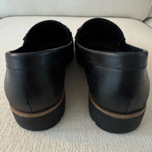 KATE SPADE Womens Black Leather Chunky Ruffle Loafers, Size 8