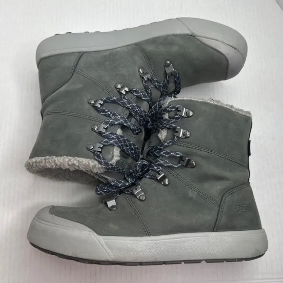 KEEN Waterproof Leather Insulated Lace-Up Hiker Boots - Elena- Pewter Size 8