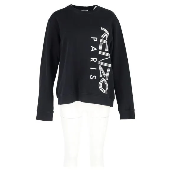 Kenzo Logo Print Crewneck Sweater in Black Cotton