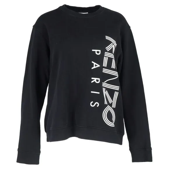Kenzo Logo Print Crewneck Sweater in Black Cotton