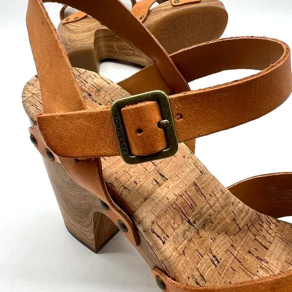 KORK EASE Drew Platform Sandals Womens 8 Orange Brown Criss Cross Ankle Strap