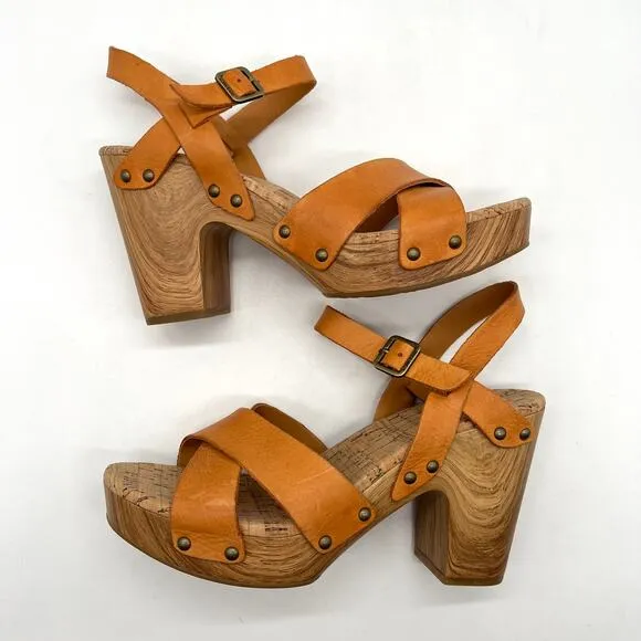KORK EASE Drew Platform Sandals Womens 8 Orange Brown Criss Cross Ankle Strap