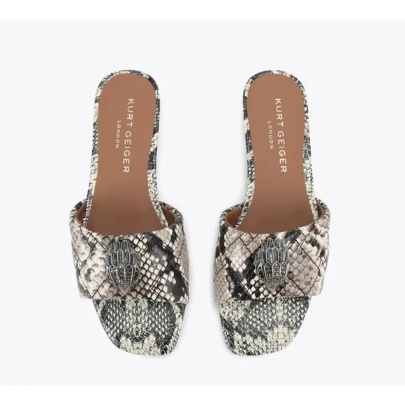 Kurt Geiger KENSINGTON FLAT SANDALSlides White Snake Print Size 8