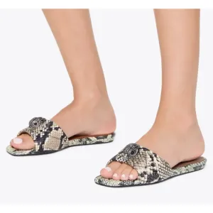 Kurt Geiger KENSINGTON FLAT SANDALSlides White Snake Print Size 8