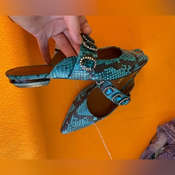 Kurt Geiger Priscilla blue pointed flats miles shoes snake size 37.5 7.5