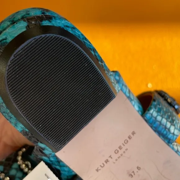 Kurt Geiger Priscilla blue pointed flats miles shoes snake size 37.5 7.5
