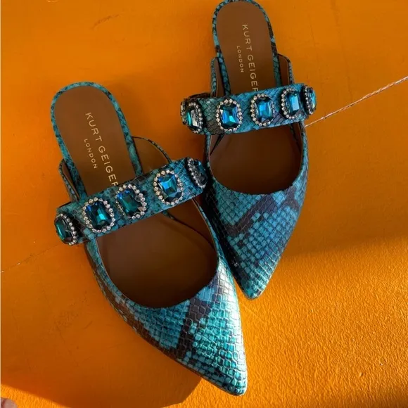 Kurt Geiger Priscilla blue pointed flats miles shoes snake size 37.5 7.5