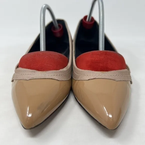 Lanvin Taupe Brown Patent Leather Pointed Toe Flat