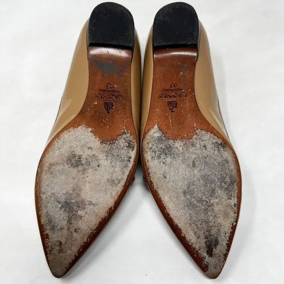 Lanvin Taupe Brown Patent Leather Pointed Toe Flat