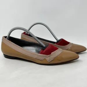 Lanvin Taupe Brown Patent Leather Pointed Toe Flat