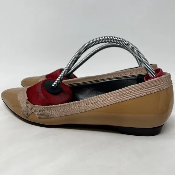 Lanvin Taupe Brown Patent Leather Pointed Toe Flat