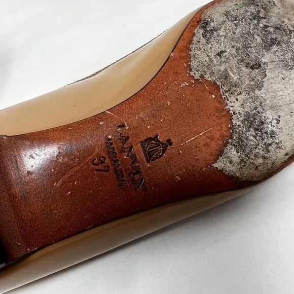 Lanvin Taupe Brown Patent Leather Pointed Toe Flat
