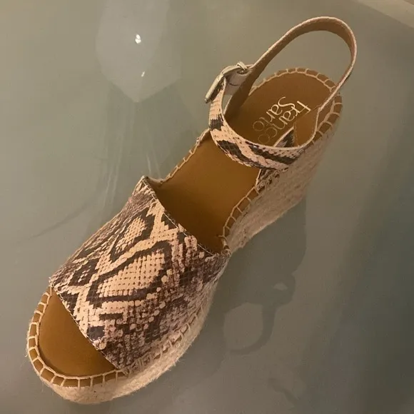 Like NEW Franco Sarto Leather Animal Print Espadrille Platform Sandals Size 8