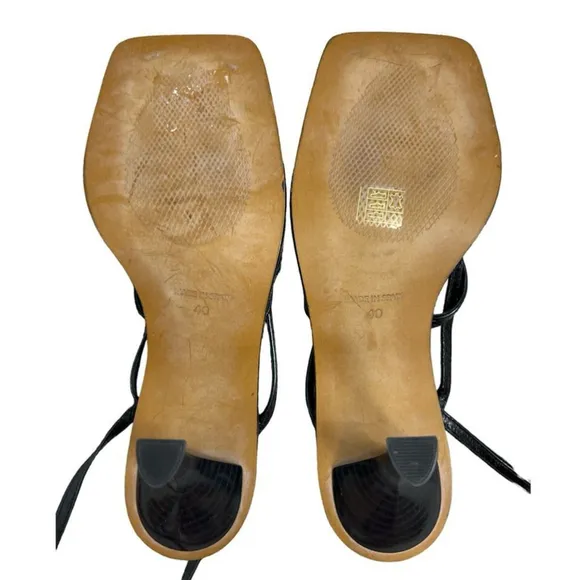 L'Intervalle black leather square toe strappy heel sandals 40