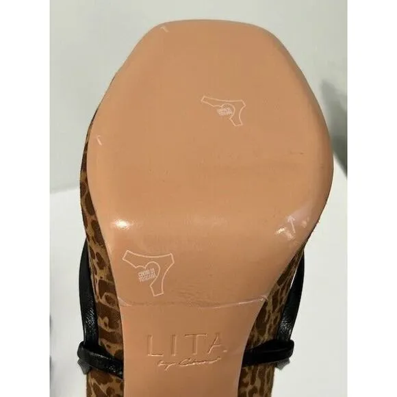 LITA By Ciara Strappy Sandals Stiletto Heels Leopard Print Leather 40/9.5 NIB