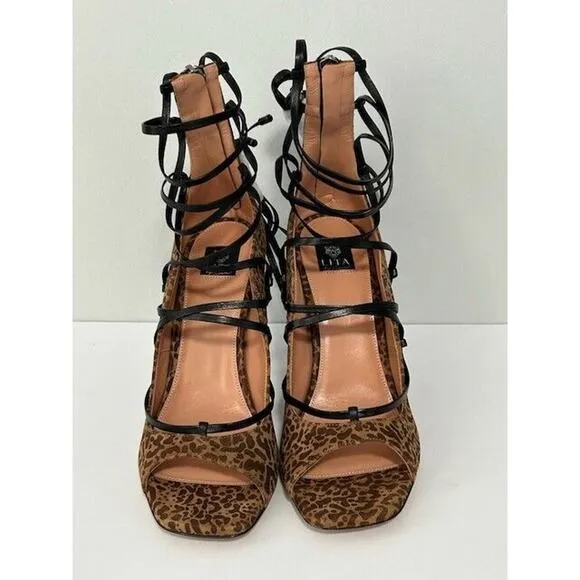 LITA By Ciara Strappy Sandals Stiletto Heels Leopard Print Leather 40/9.5 NIB
