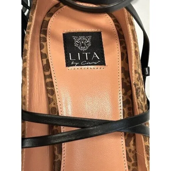LITA By Ciara Strappy Sandals Stiletto Heels Leopard Print Leather 40/9.5 NIB