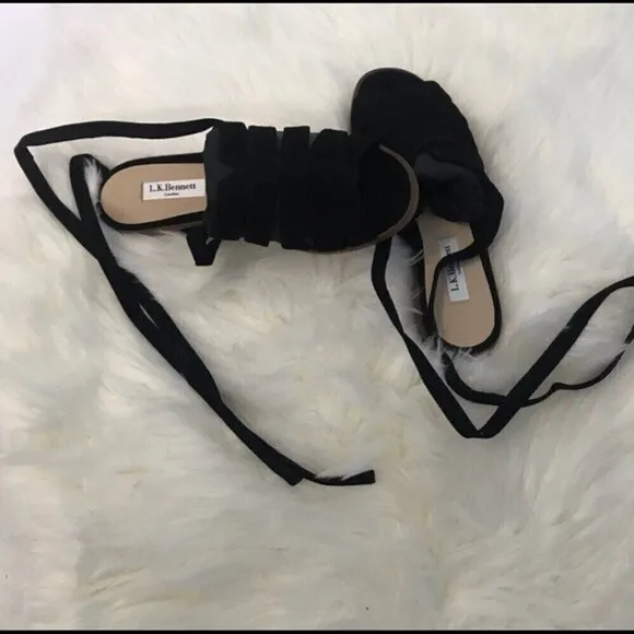 L.k. Bennett Selma Suede Bla-black Ankle wrap flat