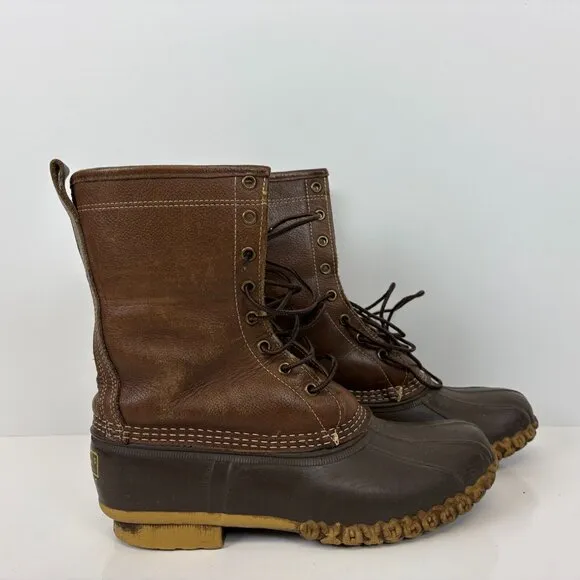 LL Bean Snow Duck Boots Mens Size 8 Brown Leather Shearling Line 10 Inch