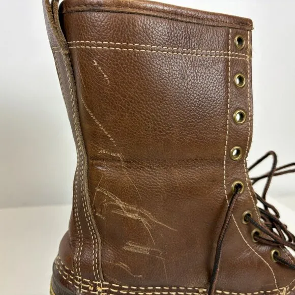 LL Bean Snow Duck Boots Mens Size 8 Brown Leather Shearling Line 10 Inch
