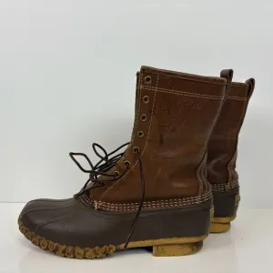 LL Bean Snow Duck Boots Mens Size 8 Brown Leather Shearling Line 10 Inch