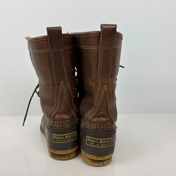 LL Bean Snow Duck Boots Mens Size 8 Brown Leather Shearling Line 10 Inch