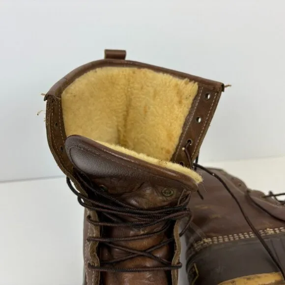 LL Bean Snow Duck Boots Mens Size 8 Brown Leather Shearling Line 10 Inch