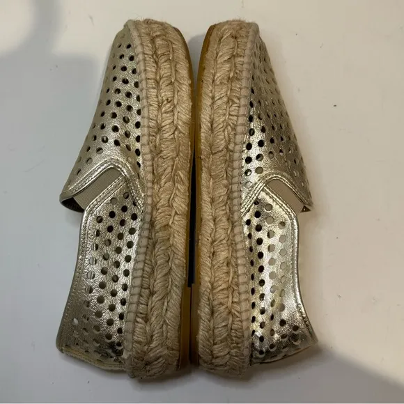 Loeffler Randall Rowan Gold Perforated Leather Espadrille Slip-Ons Size 36