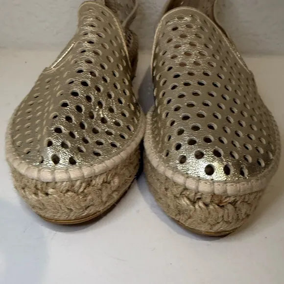 Loeffler Randall Rowan Gold Perforated Leather Espadrille Slip-Ons Size 36
