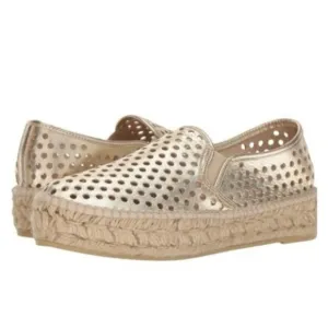 Loeffler Randall Rowan Gold Perforated Leather Espadrille Slip-Ons Size 36