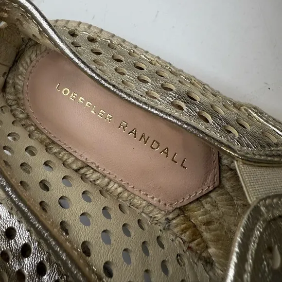 Loeffler Randall Rowan Gold Perforated Leather Espadrille Slip-Ons Size 36