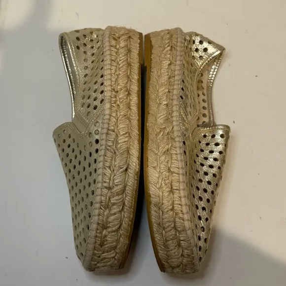 Loeffler Randall Rowan Gold Perforated Leather Espadrille Slip-Ons Size 36
