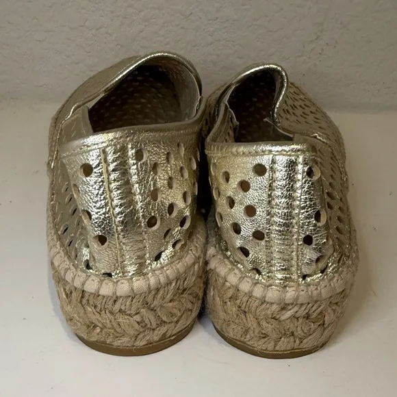 Loeffler Randall Rowan Gold Perforated Leather Espadrille Slip-Ons Size 36