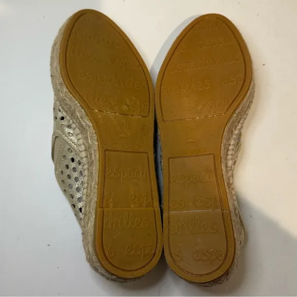 Loeffler Randall Rowan Gold Perforated Leather Espadrille Slip-Ons Size 36