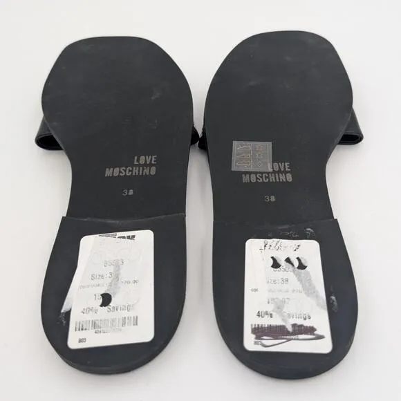 Love Moschino Women's Sandals Flat Shoes Studded Leather Black Size US7-7.5 EU38
