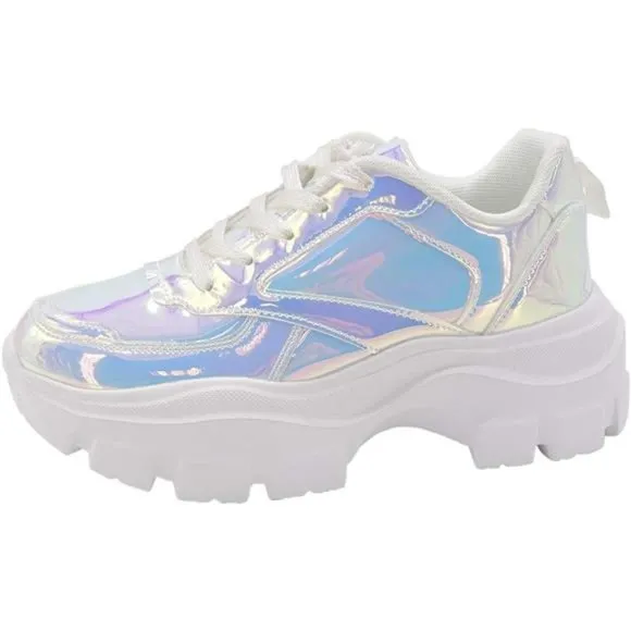LUCKY STEP Chunky Platform Casual Lace-Up Walking Sneakers
