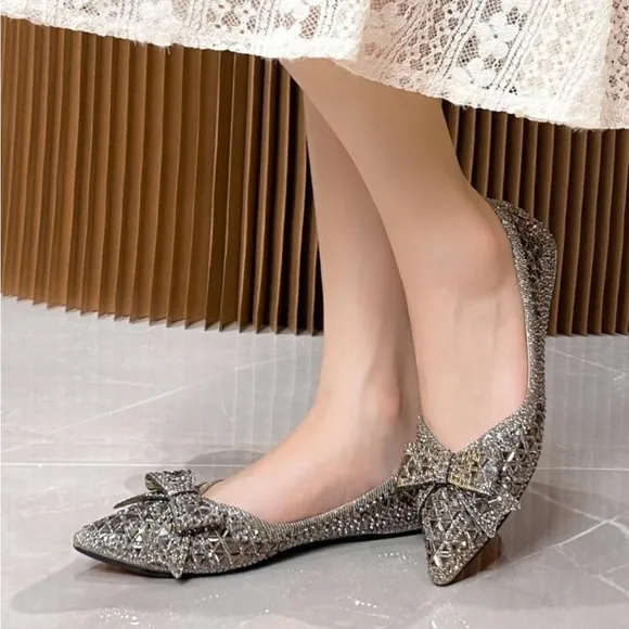 Luxe rhinestone bow flats loafers