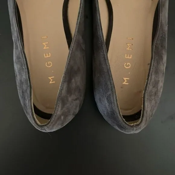 M. GEMI Grey Suede Pointed Toe with Black Bow Flats, Size 36.5 (US Size 6)